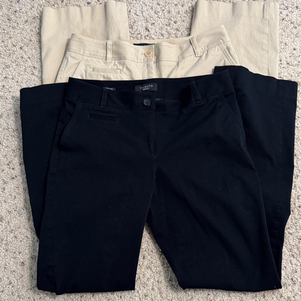 Talbots 2 pair of signature khaki pants size 8 Long Black and Tan